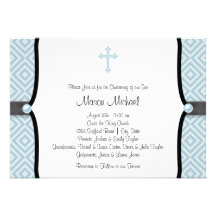 Blue Pearl Cross Black Blue Christening Announcements