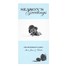 Blue Pine Cone Christmas Photo Card
