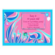 Blue, pink and aqua fantasy custom announcements