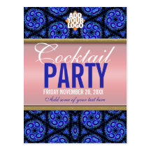 Blue+Pink Cocktail Party Invitation Postcard