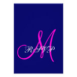 Blue Pink Monogram Wedding RSVP Cards Invitations