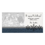 Blue Pinstripe Holiday Snowflake Photo Card