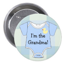 Blue Plaid-Baby Shower Grandma Pinback Button