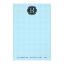 Blue Plaid Monogram Stationary Stationery Design