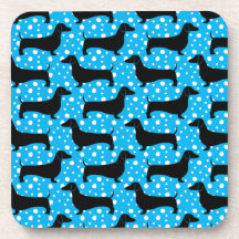 Blue Polka Dachshunds Beverage Coasters