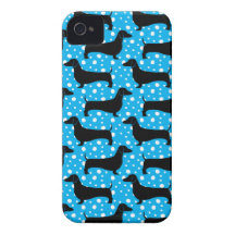 Blue Polka Dachshunds iPhone 4 Cases