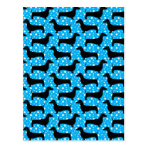 Blue Polka Dachshunds Post Card