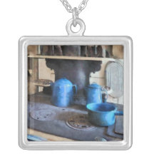 Blue Pots on Stove Necklace