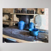 Blue Pots on Stove Poster
