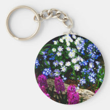 Blue Purple And White Floral Design Products Key Chain