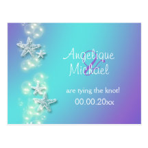 Blue purple beach starfish announcement postcards