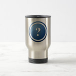 blue question mark round button coffee mug