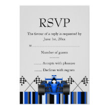 Blue Race Car RSVP Personalised Invite