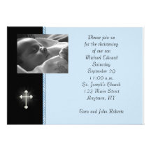 Blue Religious Photo Card Personalized Invites
