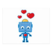 Blue retro robot Art Post Cards