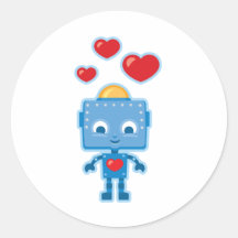 Blue retro robot Art Round Sticker