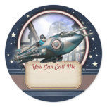 Blue Retro Rocket Name Tag Stickers stickers