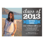 Blue ribbon banner chalkboard photo graduation custom announcements