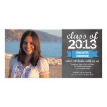 Blue ribbon banner chalkboard photo graduation photo cards