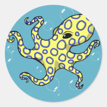 Blue Ringed Octopus Round Stickers