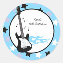 Blue Rock Star Birthday Favour Stickers