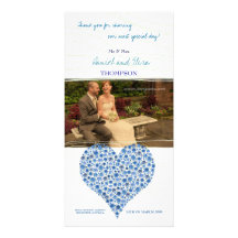 Blue Rose Heart Wedding Thank You Photo Card