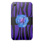 Blue rose monogram purple zebra stripes pattern iPhone 3 Case-Mate case