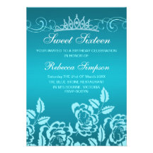 Blue Rose & Tiara Birthday Invitation