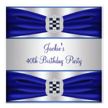 Blue Sapphire Diamond  40th Birthday Party Invitations