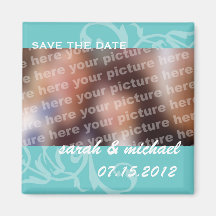 Blue save the date wedding announcement photo fridge magnets