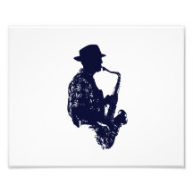 Blue sax player side view outline photo print