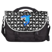 Blue shark black and white skulls pattern commuter bags