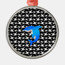 Blue shark with black and white skulls pattern christmas tree ornaments