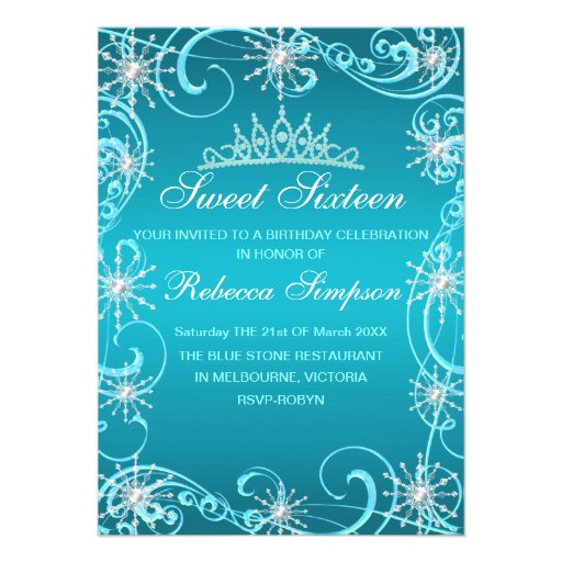 Blue Shimmer Snowflake Birthday Invite
