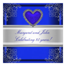 Blue Silver Floral 25th Anniversary Party Event Custom Invitation