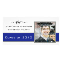 Blue & Silver Graduation Photo Announcement Cards Customised Photo Card