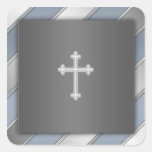 Blue Silver Stripe Cross Christian Envelope Seal Stickers
