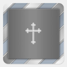 Blue Silver Stripe Cross Christian Envelope Seal Stickers
