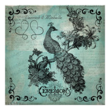 Blue Sing a Song Peacock Wedding Invitation