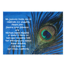 Blue Single Peacock Wedding Custom Invitation
