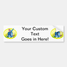 blue sitting rabbit flowers yellow oval.png bumper sticker