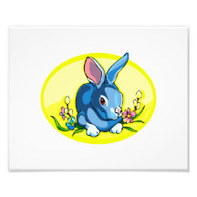 blue sitting rabbit flowers yellow oval.png photo art