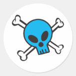 Blue Skull and Crossbones Round Sticker