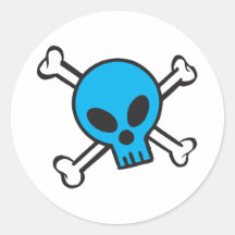 Blue Skull and Crossbones Round Sticker