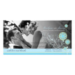 Blue Snow Flower Swirls Winter Wedding Thank You Photo Card