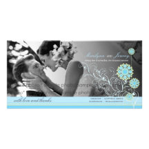 Blue Snow Flower Swirls Winter Wedding Thank You Photo Card