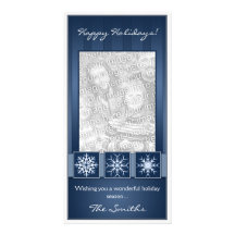 Blue Snowflake Holidays Custom Photo Card