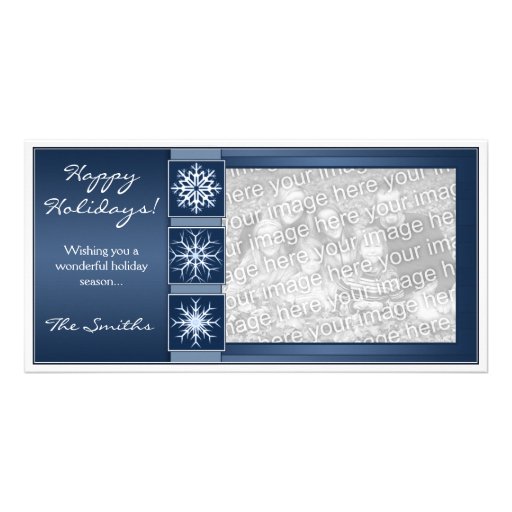 Blue Snowflake Holidays Personalized Photo Card