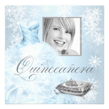 Blue Snowflake Photo Quinceanera Invitation