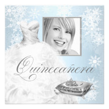 Blue Snowflake Photo Quinceanera Invitation